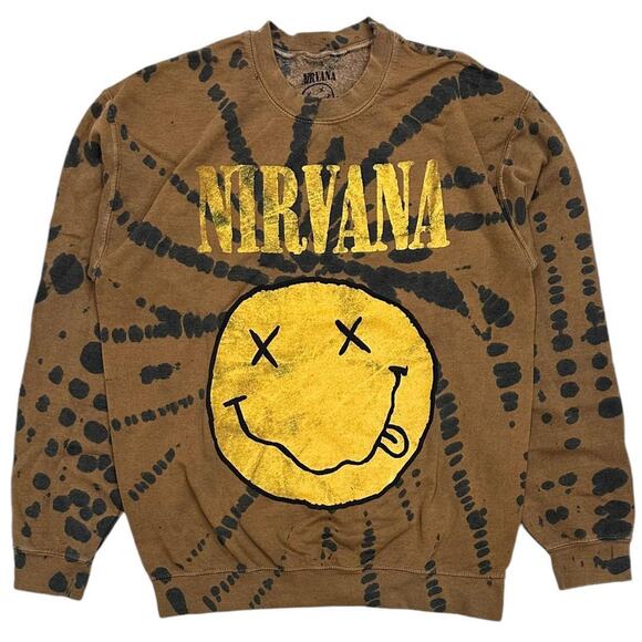 Nirvana Men's Sweatshirt Smile Dazed Face Tie Dye Crewneck Authentic Merch - Picture 1 of 7
